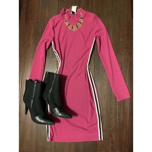 Pink Side Stripe Sweater Dress
